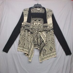 Lucky Brand Black Geometric BOHO Chic Open Front Cardigan Womens Size Large
